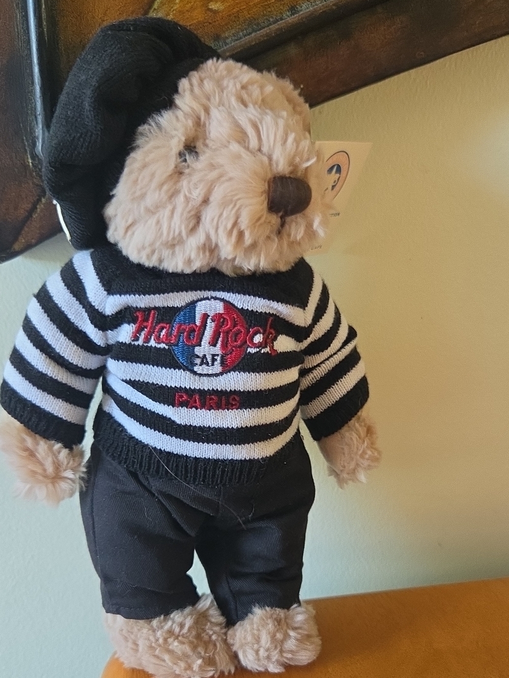 Paris Year 2000 Hard Rock Cafe Plush Bear in Black, White & Tan